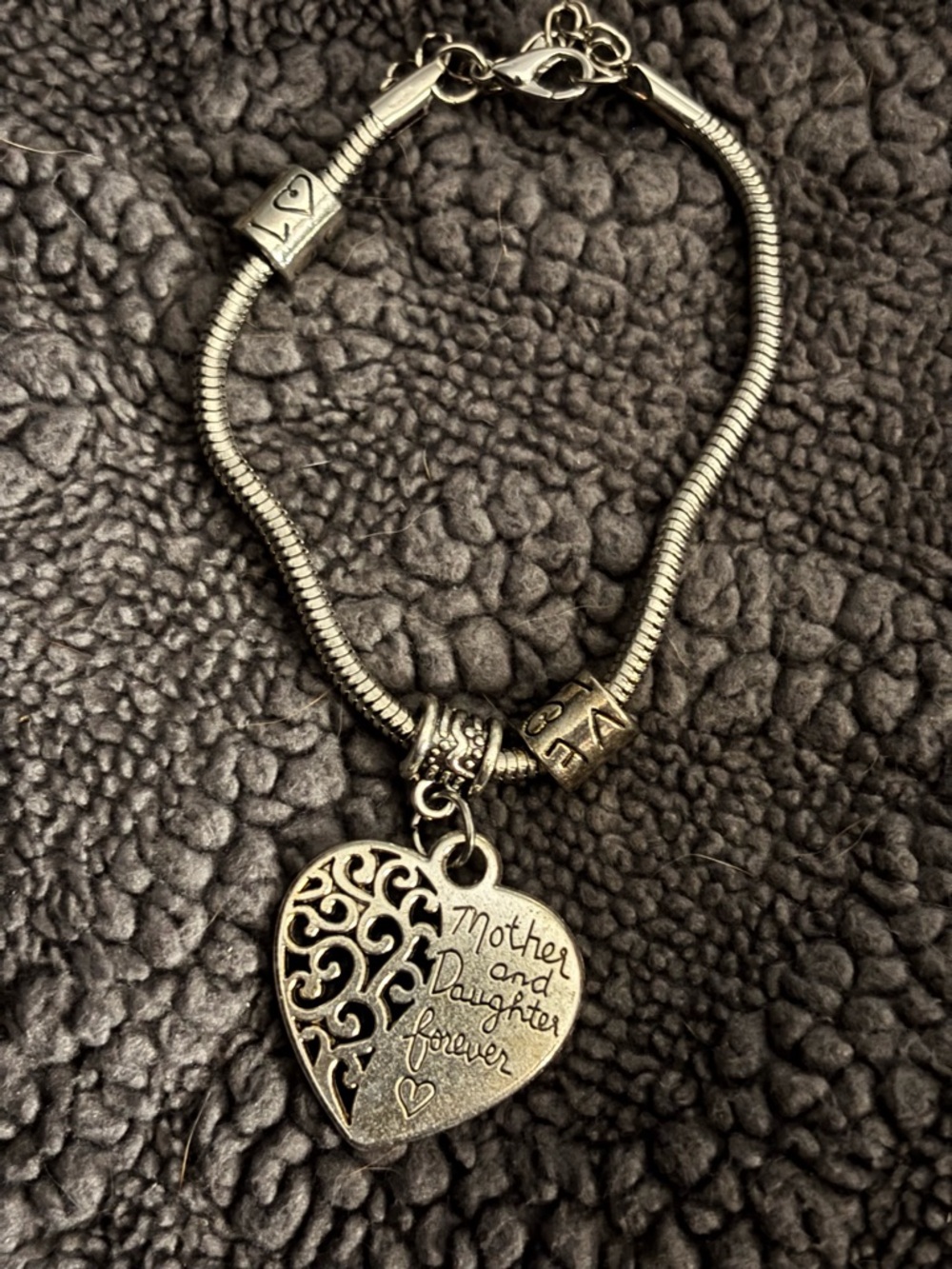 Silver-Tone Mother and Daughter Heart Charm Bracelet